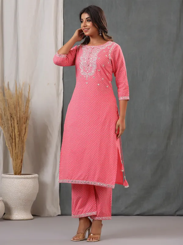 Pink superb casual kurti set in cotton