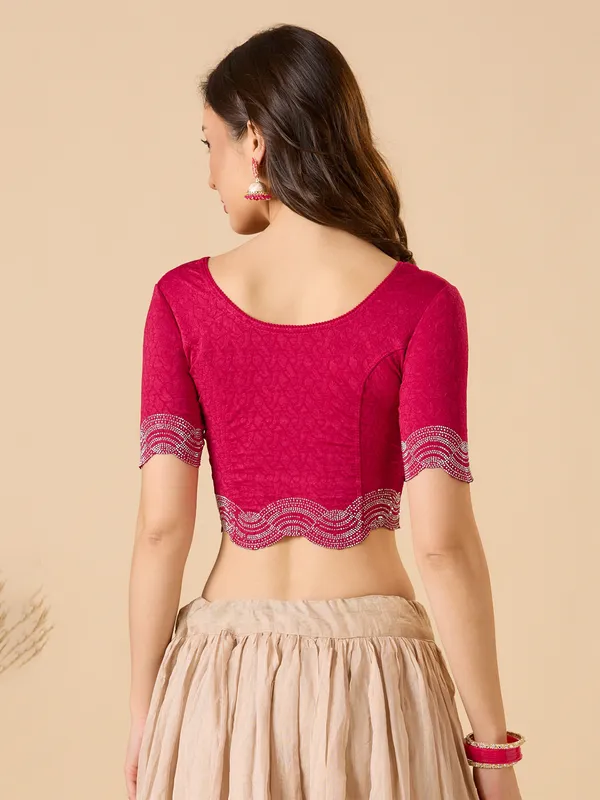Pink swarovski textured lycra ready made blouse
