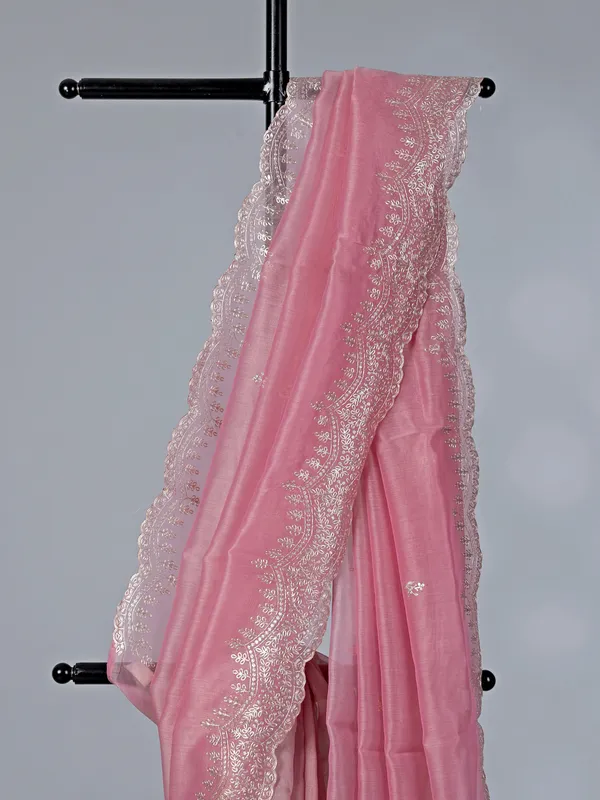 Pink thread work organza saree for weddings