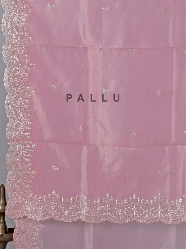 Pink thread work organza saree for weddings