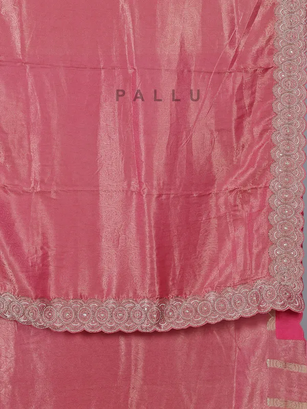 Pink tissue silk festive saree for women