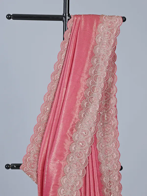 Pink tissue silk festive saree for women