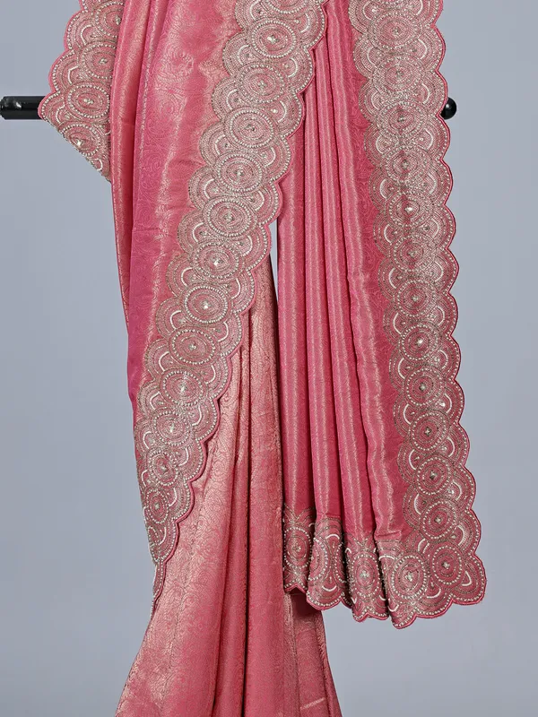 Pink tissue silk festive saree for women