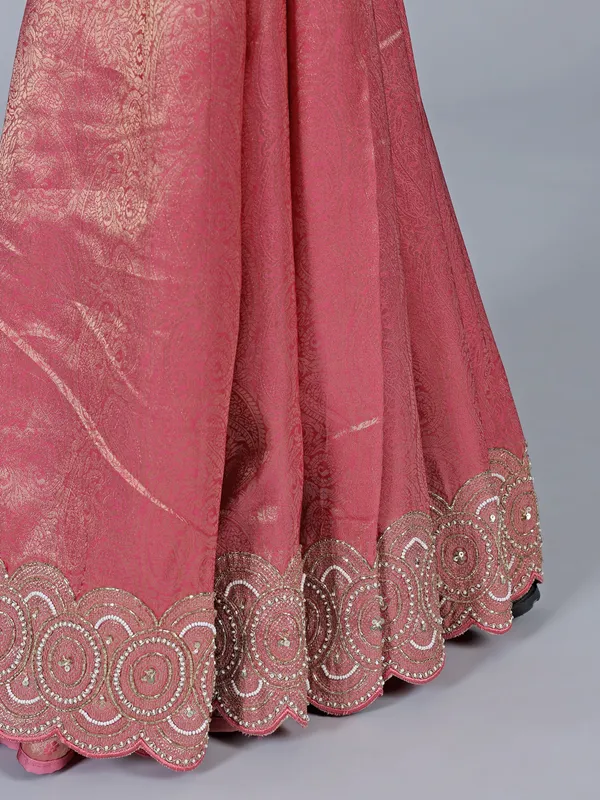 Pink tissue silk festive saree for women