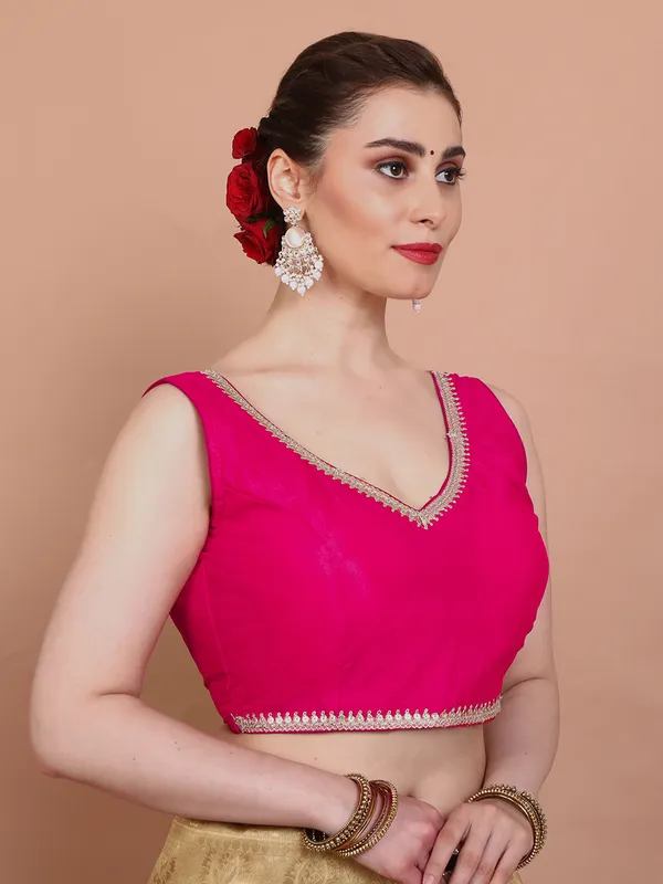 Pink tissue silk ready made blouse with sleeveless