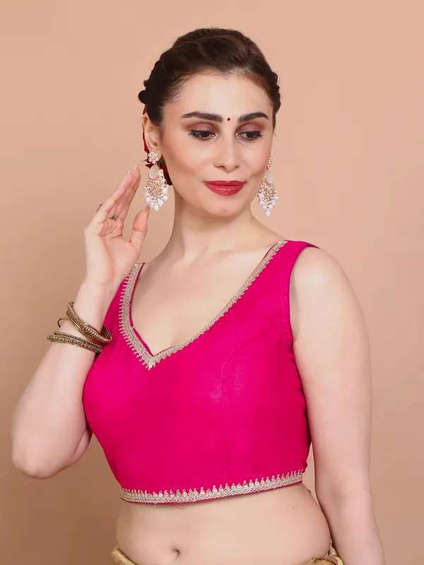 Pink tissue silk ready made blouse with sleeveless