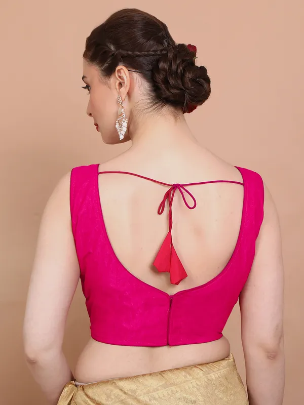 Pink tissue silk ready made blouse with sleeveless