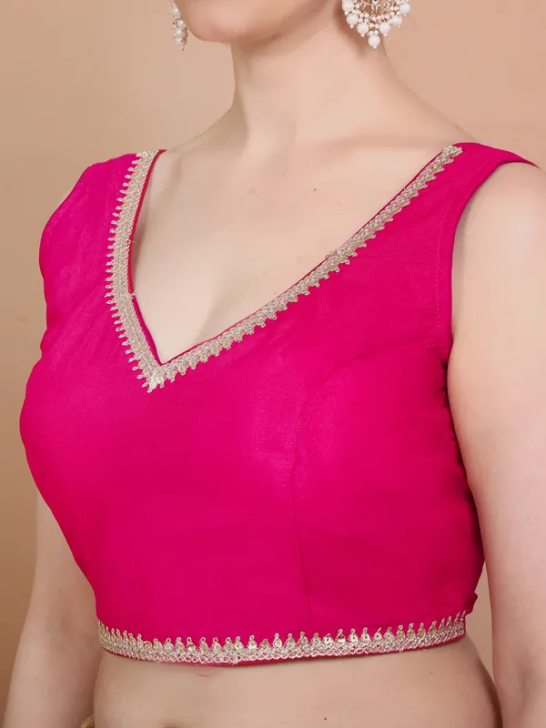 Pink tissue silk ready made blouse with sleeveless