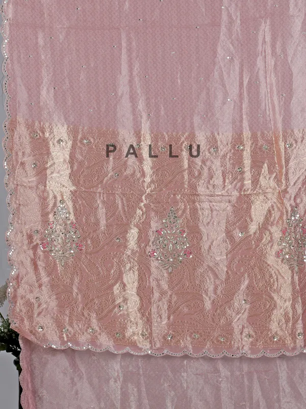 Pink tissue silk reception and wedding saree