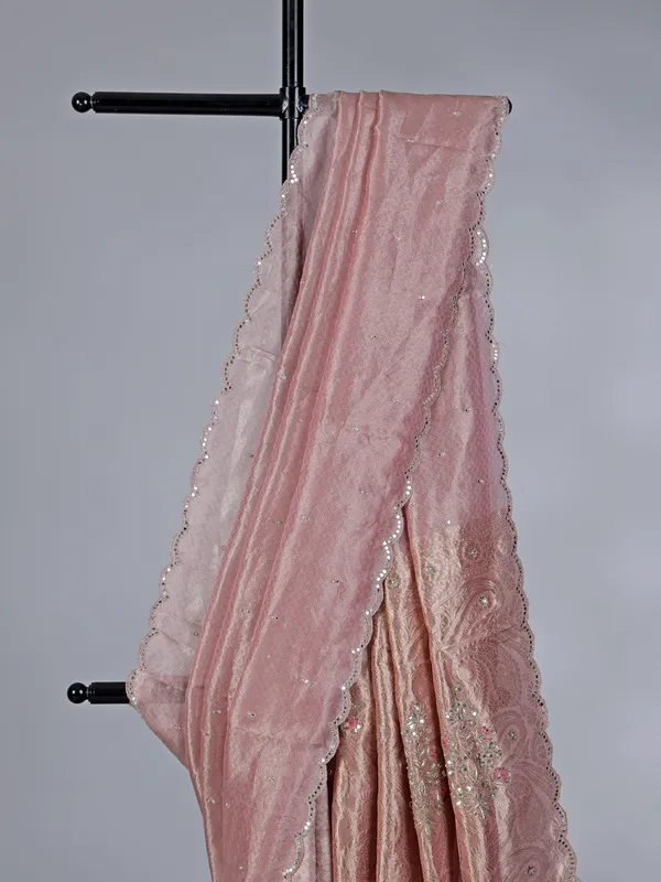 Pink tissue silk reception and wedding saree