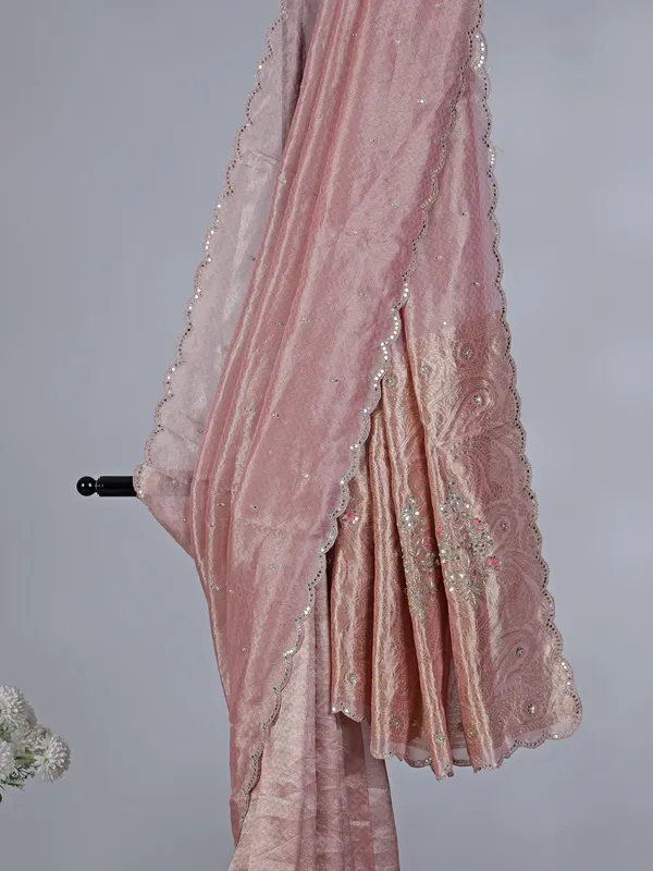 Pink tissue silk reception and wedding saree