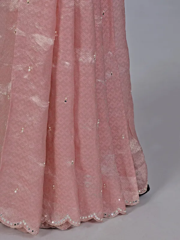 Pink tissue silk reception and wedding saree