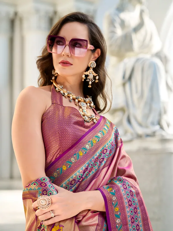 Pink tissue silk saree for fastive