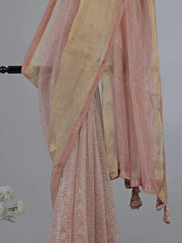 Pink tissue silk saree with intricate embroidery