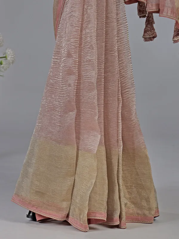 Pink tissue silk saree with intricate embroidery