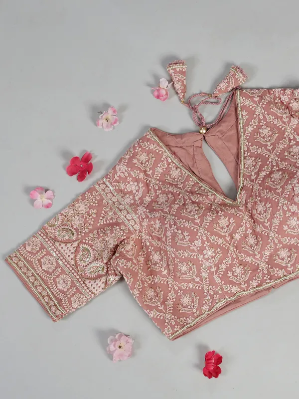 Pink tissue silk saree with intricate embroidery