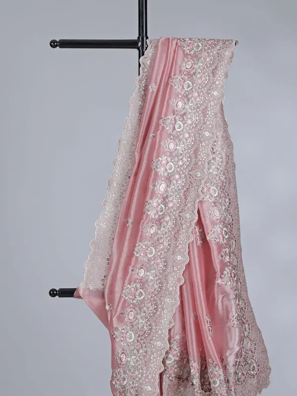 Pink tissue silk saree with resham elegance