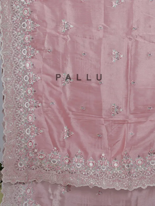 Pink tissue silk saree with resham elegance