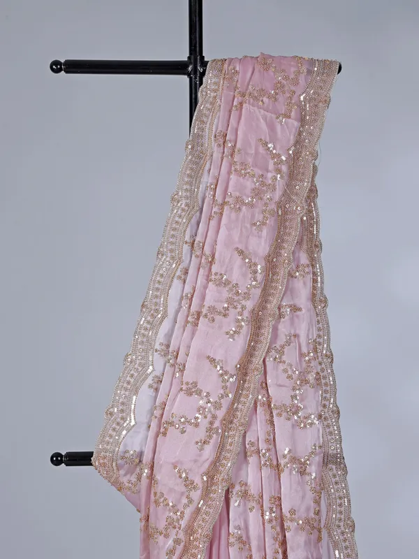 Pink tissue silk saree with resham work