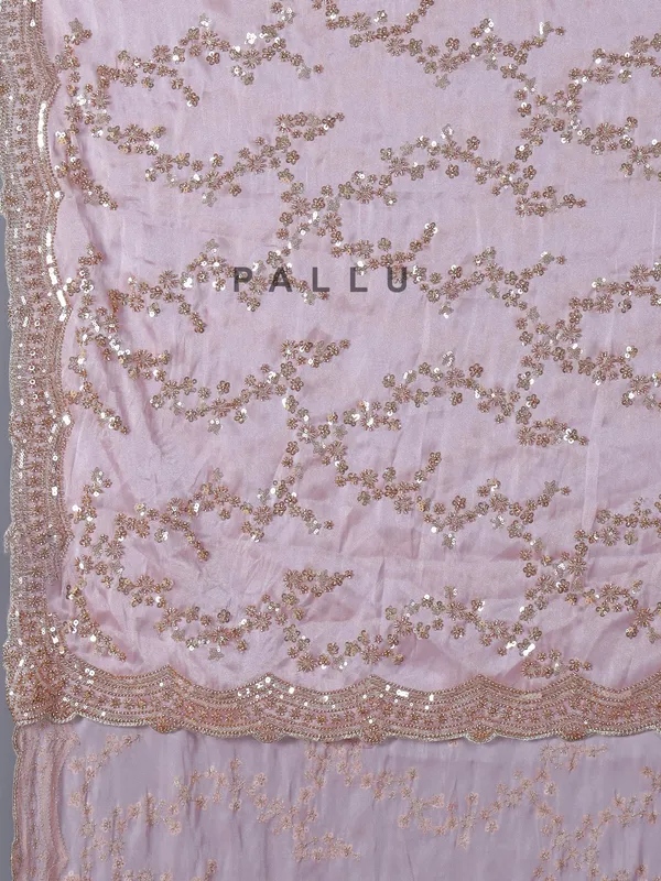 Pink tissue silk saree with resham work