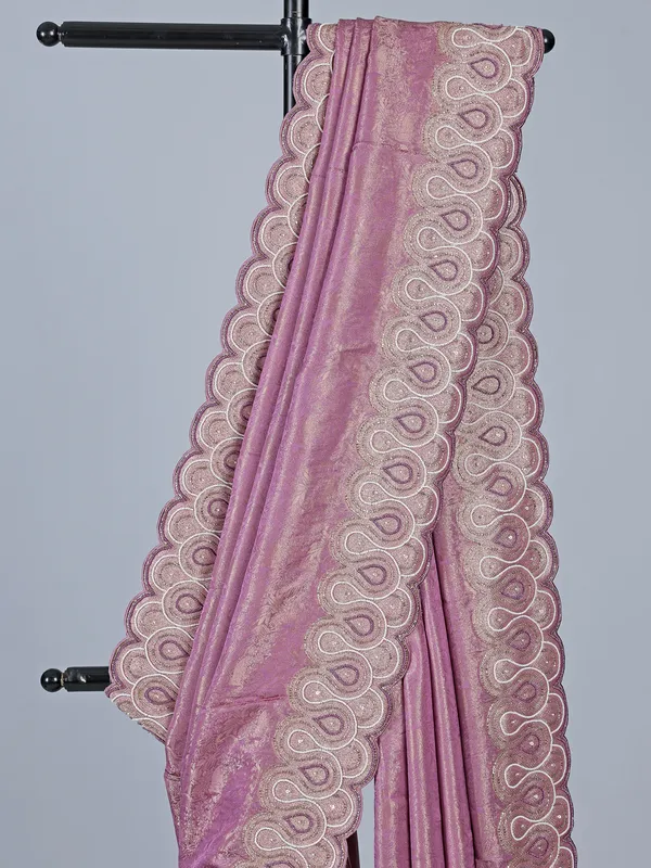 Pink tissue silk saree with unstitched blouse