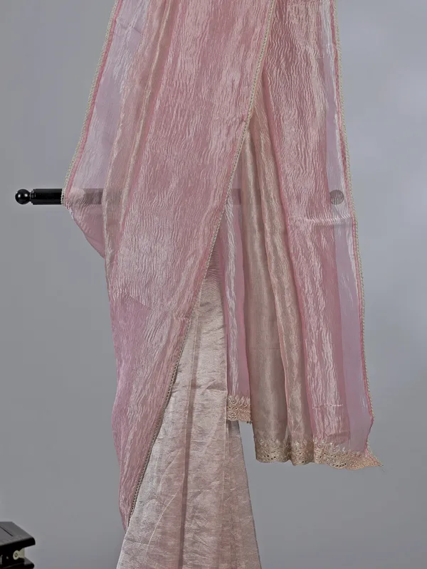 Pink tissue silk saree with zari work