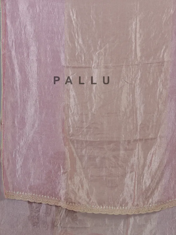 Pink tissue silk saree with zari work