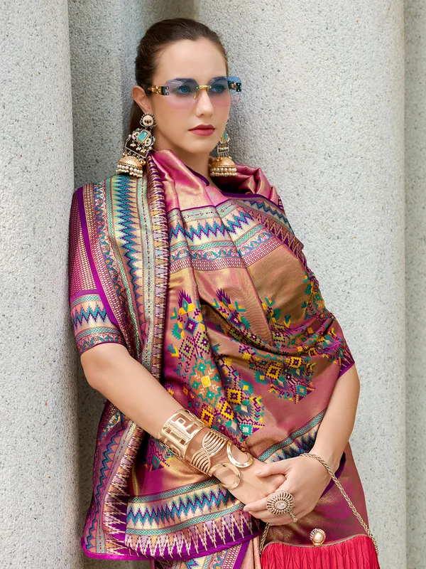 Pink tissue silk zari weaving saree