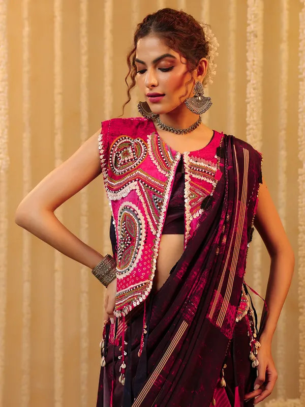 Pink trendy saree with embellished blouse