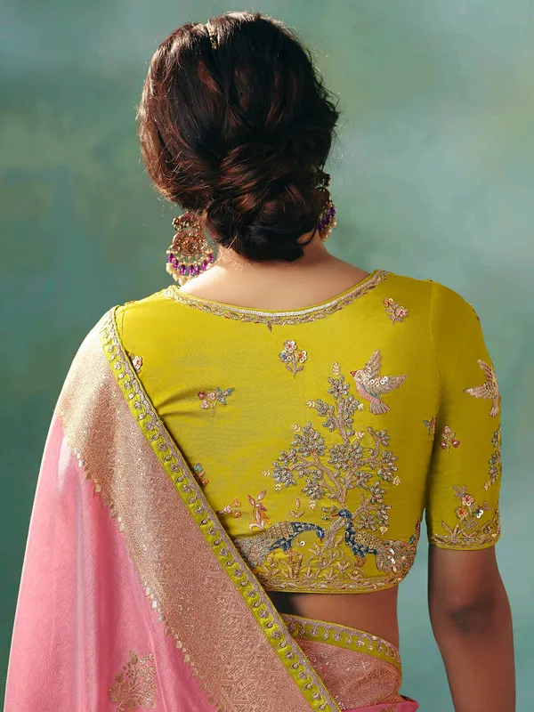 Pink viscose dola silk saree for festival wear