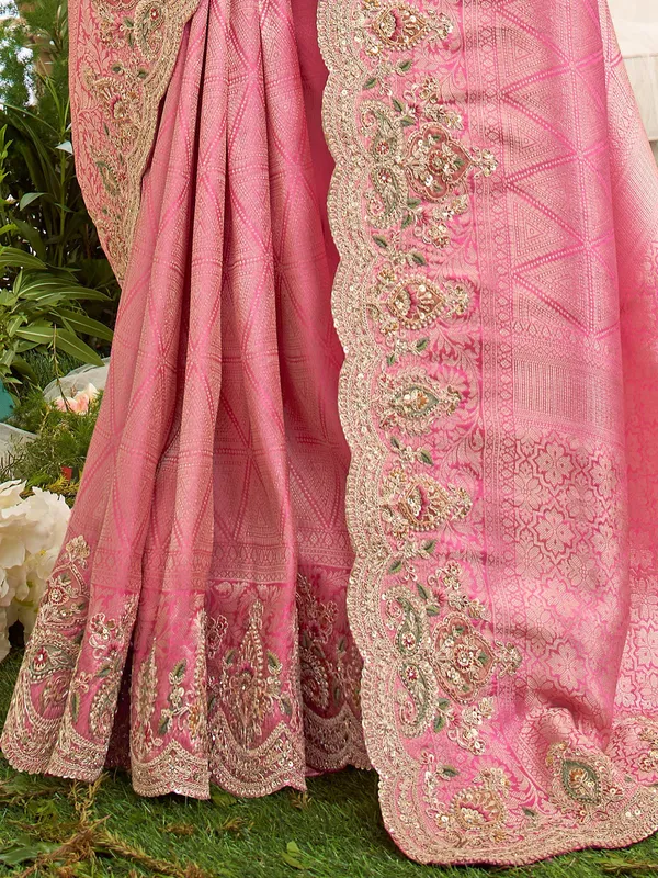 Pink viscose silk saree with rich embellishments