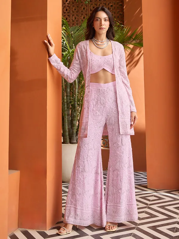 Pink wedding wear elegant palazzo suit for women