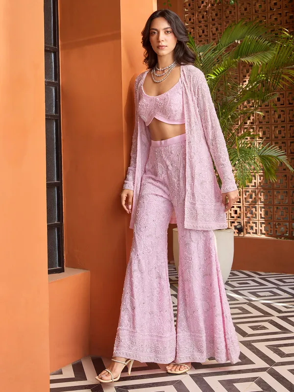 Pink wedding wear elegant palazzo suit for women