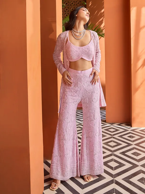 Pink wedding wear elegant palazzo suit for women
