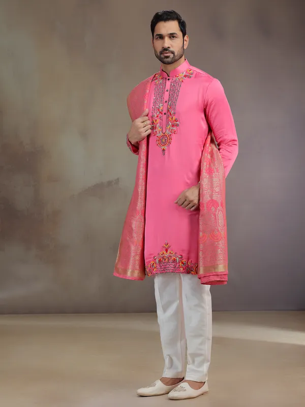 Pink wedding wear kurta pajama with dupatta