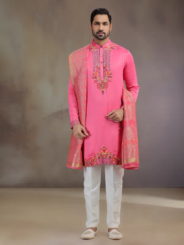 Pink wedding wear kurta pajama with dupatta
