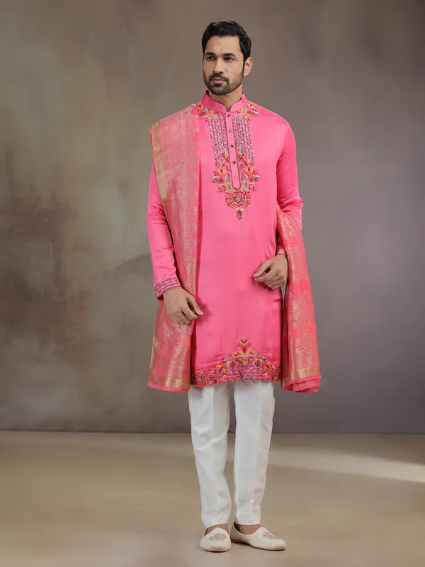 Pink wedding wear kurta pajama with dupatta