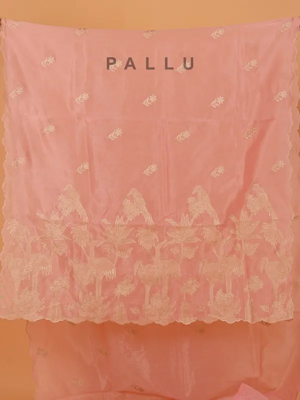 Pink wedding wear organza saree with resham work
