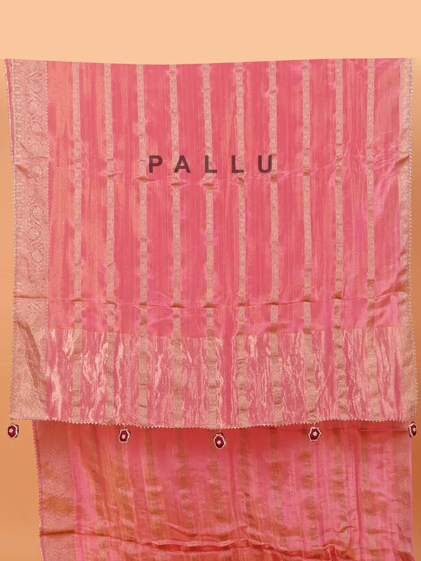 Pink wedding wear saree in soft organza