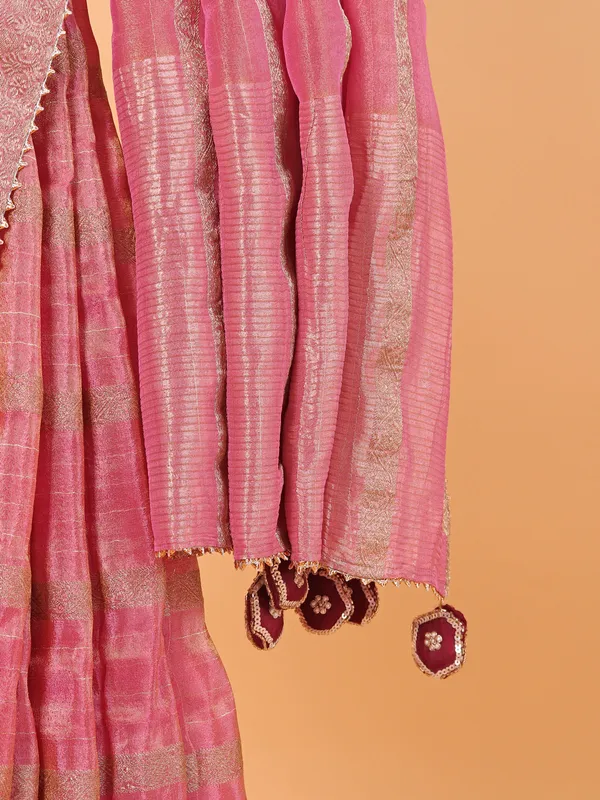 Pink wedding wear saree in soft organza