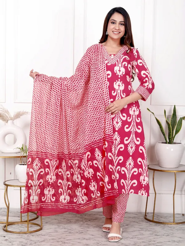 Pink women cotton silk kurti set