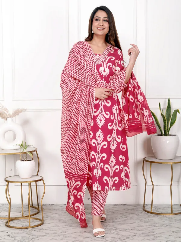 Pink women cotton silk kurti set
