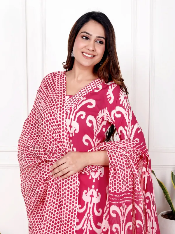 Pink women cotton silk kurti set