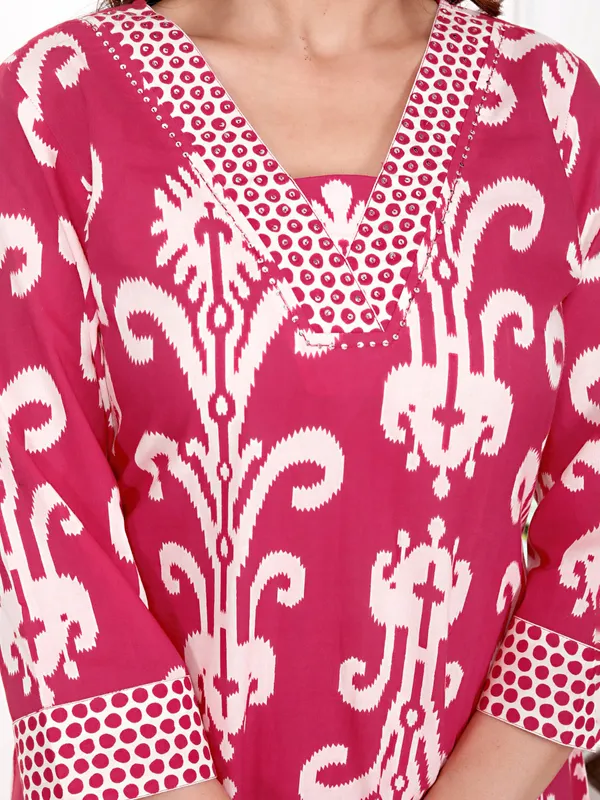 Pink women cotton silk kurti set