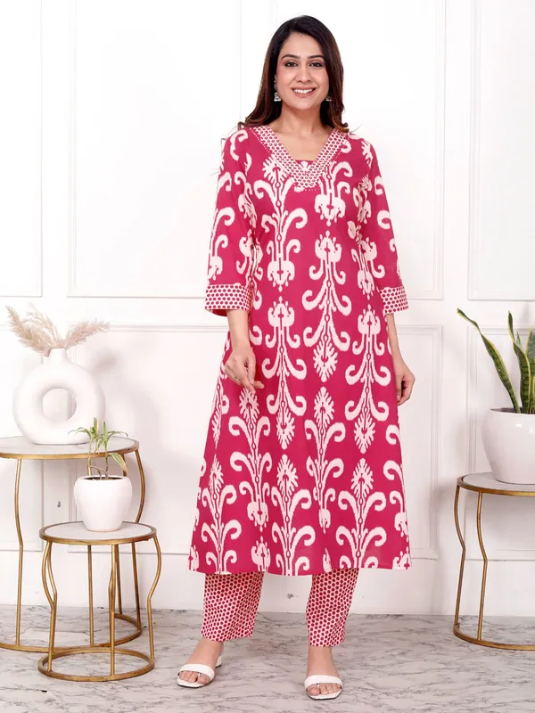 Pink women cotton silk kurti set