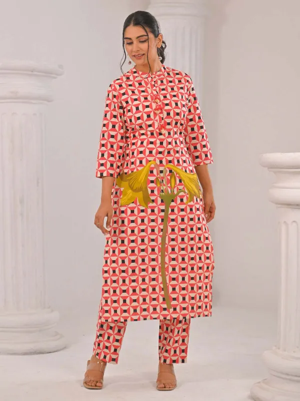 Pink women kurti set in cotton silk