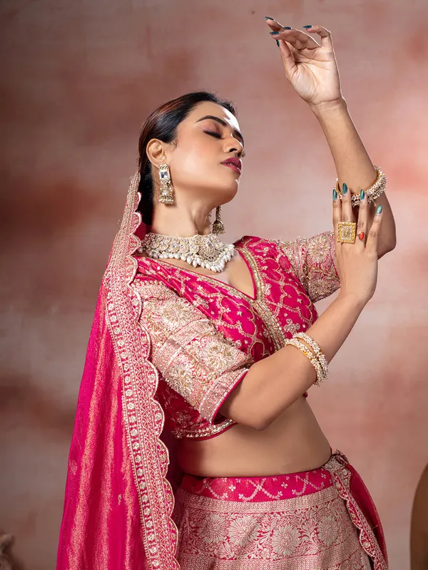 Pink zardosi wedding wear lehenga choli