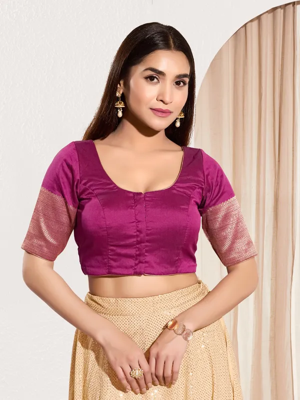 Front Open Pre Pink zari tafeta silk front open blouse-G3-RB2971 | Australia