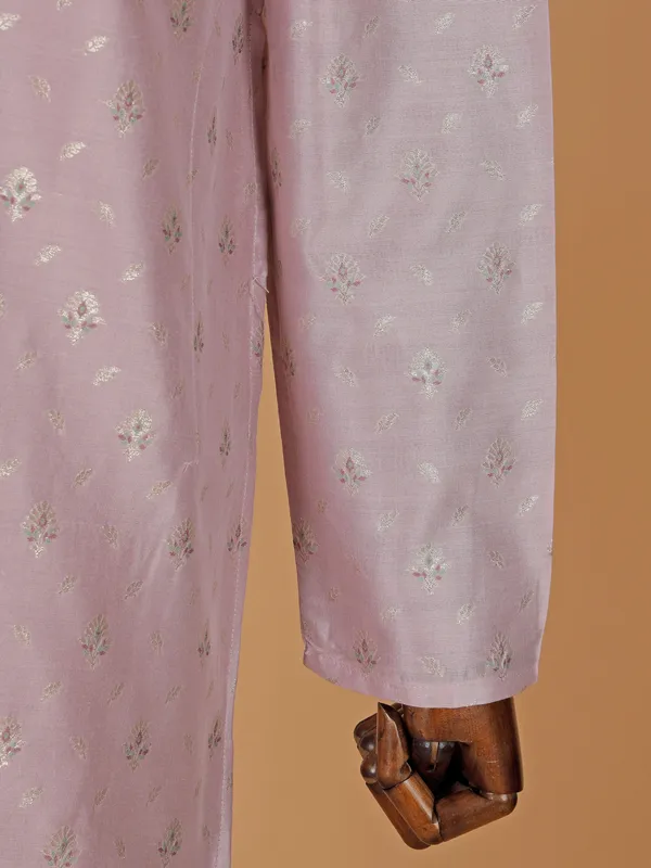 Pink zari weaved silk kurta suit for men