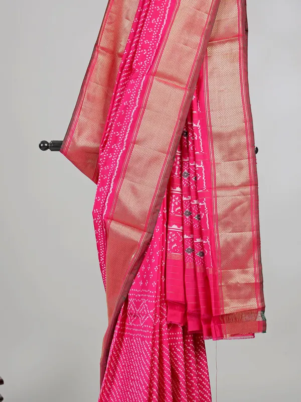 Pink zari weaving patola silk saree for elegant celebrations